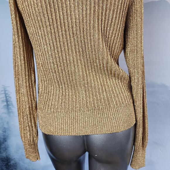 Luisa Spagnoli Gold Metallic Knit Full Zip Jacket | Women's Small - Picture 11 of 14